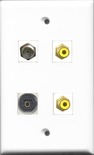 RiteAV - 2 Port RCA Yellow and 1 Port Coax Cable TV- F-Type and 1 Port Toslink Wall Plate