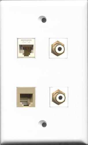 RiteAV - 2 Port RCA White and 1 Port Phone RJ11 RJ12 Beige and 1 Port Cat6 Ethernet White Wall Plate
