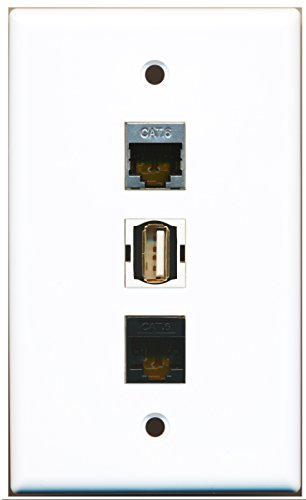 RiteAV - 1 Port USB A-A and 1 Port Shielded Cat6 Ethernet and 1 Port Cat6 Ethernet Black Wall Plate
