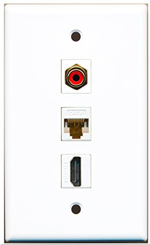 RiteAV - 1 Port HDMI and 1 Port RCA Red and 1 Port Cat6 Ethernet White Wall Plate