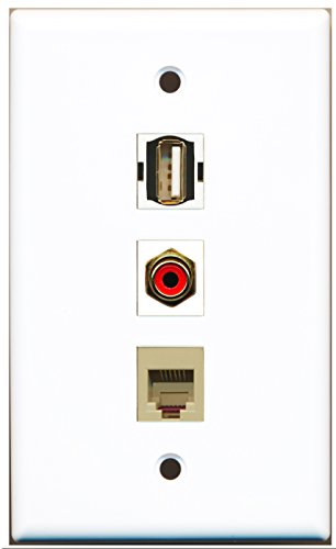 RiteAV - 1 Port RCA Red and 1 Port USB A-A and 1 Port Phone RJ11 RJ12 Beige Wall Plate