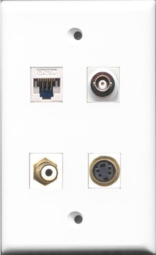 RiteAV - 1 Port RCA White and 1 Port S-Video and 1 Port BNC and 1 Port Cat5e Ethernet White Wall Plate