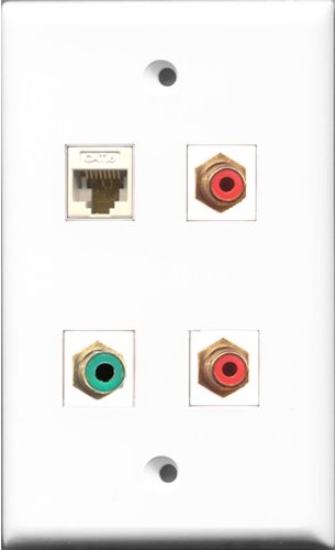 RiteAV - 2 Port RCA Red and 1 Port RCA Green and 1 Port Cat6 Ethernet White Wall Plate