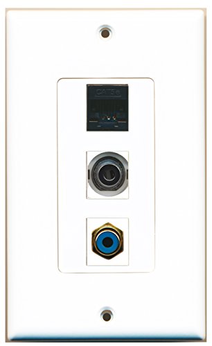 RiteAV - 1 Port RCA Blue and 1 Port 3.5mm and 1 Port Cat5e Ethernet Black Decorative Wall Plate Decorative