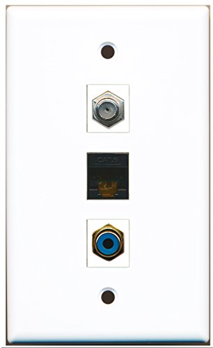 RiteAV - 1 Port RCA Blue and 1 Port Coax Cable TV- F-Type and 1 Port Cat6 Ethernet Black Wall Plate