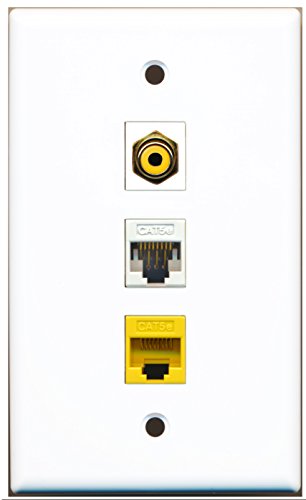 RiteAV - 1 Port RCA Yellow 1 Cat5e Ethernet White 1 Cat5e Ethernet Yellow Wall Plate