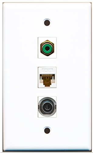 RiteAV - 1 Port RCA Green and 1 Port 3.5mm and 1 Port Cat6 Ethernet White Wall Plate