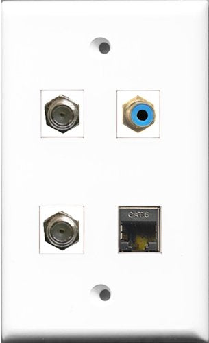 RiteAV 1 Port RCA Blue 2 Port Coax Cable TV- F-Type and 1 Port Shielded Cat6 Ethernet Wall Plate