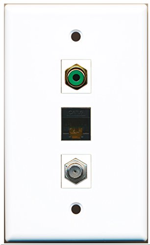 RiteAV - 1 Port RCA Green and 1 Port Coax Cable TV- F-Type and 1 Port Cat6 Ethernet Black Wall Plate