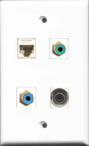 RiteAV 1 Port RCA Green and 1 Port RCA Blue and 1 Port 3.5mm and 1 Port Cat6 Ethernet White Wall Plate