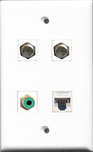RiteAV 1 Port RCA Green 2 Port Coax Cable TV- F-Type and 1 Port Cat5e Ethernet White Wall Plate