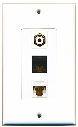 RiteAV - 1 Port RCA White and 1 Port Cat6 Ethernet White and 1 Port Cat6 Ethernet Black Decorative Wall Plate Decorative