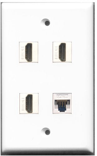 RiteAV - 3 Port HDMI 1 Port Cat5e Ethernet White Wall Plate
