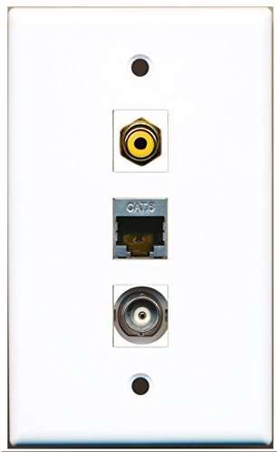 RiteAV - 1 Port RCA Yellow and 1 Port Shielded Cat6 Ethernet and 1 Port BNC Wall Plate