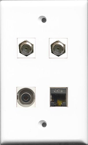 RiteAV - 2 Port Coax Cable TV- F-Type and 1 Port Shielded Cat6 Ethernet and 1 Port 3.5mm Wall Plate