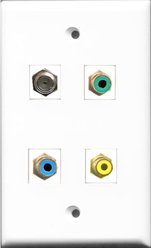 RiteAV 1 Port RCA Yellow and 1 Port RCA Green and 1 Port RCA Blue and 1 Port Coax Cable TV- F-Type Wall Plate