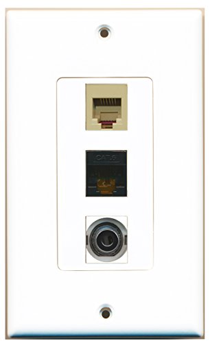 RiteAV - 1 Port Phone RJ11 RJ12 Beige and 1 Port 3.5mm and 1 Port Cat6 Ethernet Black Decorative Wall Plate Decorative