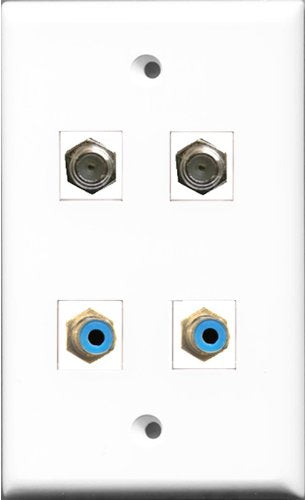 RiteAV - 2 Port RCA Blue 2 Port Coax Cable TV- F-Type Wall Plate
