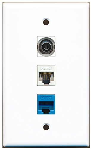 RiteAV - 1 Port 3.5mm 1 Cat5e Ethernet White 1 Cat5e Ethernet Blue Wall Plate