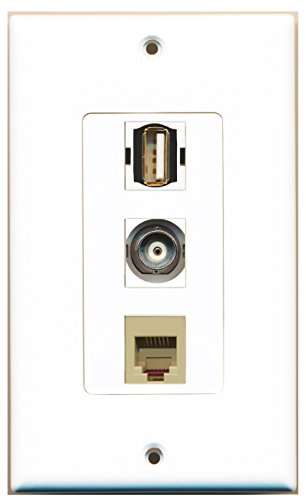 RiteAV - 1 Port USB A-A and 1 Port Phone RJ11 RJ12 Beige and 1 Port BNC Decorative Wall Plate Decorative
