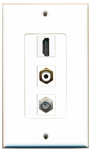 RiteAV - 1 Port HDMI and 1 Port RCA White and 1 Port Coax Cable TV- F-Type Decorative Wall Plate Decorative