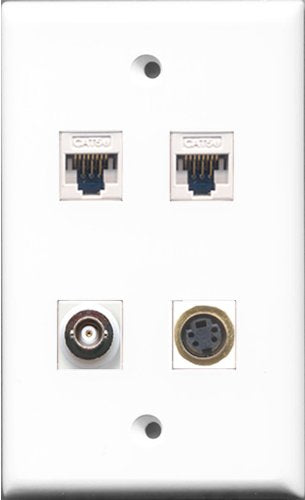 RiteAV - 1 Port S-Video and 1 Port BNC 2 Port Cat5e Ethernet White Wall Plate