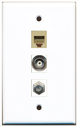 RiteAV - 1 Port Coax Cable TV- F-Type and 1 Port Phone RJ11 RJ12 Beige and 1 Port BNC Wall Plate
