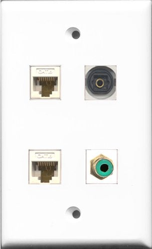 RiteAV 1 Port RCA Green and 1 Port Toslink 2 Port Cat6 Ethernet White Wall Plate