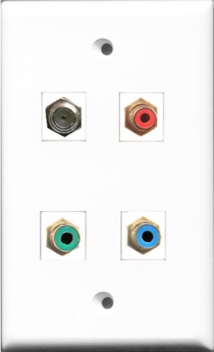 RiteAV 1 Port RCA Red and 1 Port RCA Green and 1 Port RCA Blue and 1 Port Coax Cable TV- F-Type Wall Plate