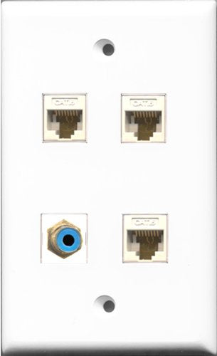 RiteAV 1 Port RCA Blue 3 Port Cat6 Ethernet White Wall Plate