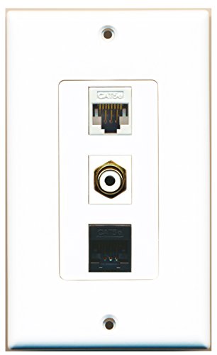 RiteAV - 1 Port RCA White and 1 Port Cat5e Ethernet White and 1 Port Cat5e Ethernet Black Decorative Wall Plate Decorative