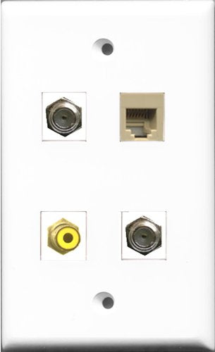 RiteAV 1 Port RCA Yellow 2 Port Coax Cable TV- F-Type and 1 Port Phone RJ11 RJ12 Beige Wall Plate
