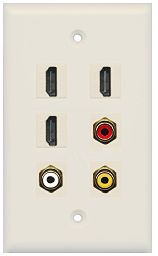 RiteAV - 3 HDMI 1 Port RCA Red 1 Port RCA White 1 Port RCA Yellow Wall Plate - Light Almond