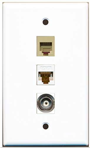 RiteAV - 1 Port Phone RJ11 RJ12 Beige and 1 Port BNC and 1 Port Cat6 Ethernet White Wall Plate