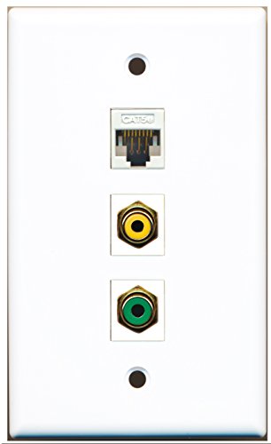 RiteAV - 1 Port RCA Yellow and 1 Port RCA Green and 1 Port Cat5e Ethernet White Wall Plate