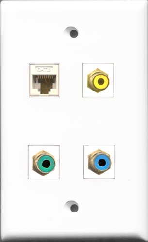 RiteAV 1 Port RCA Yellow and 1 Port RCA Green and 1 Port RCA Blue and 1 Port Cat6 Ethernet White Wall Plate