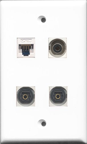 RiteAV - 2 Port Toslink and 1 Port 3.5mm and 1 Port Cat5e Ethernet White Wall Plate