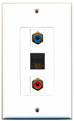 RiteAV - 1 Port RCA Red and 1 Port RCA Blue and 1 Port Cat6 Ethernet Black Decorative Wall Plate Decorative