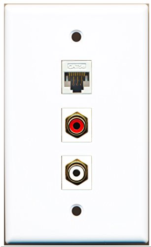 RiteAV - 1 Port RCA Red and 1 Port RCA White and 1 Port Cat5e Ethernet White Wall Plate