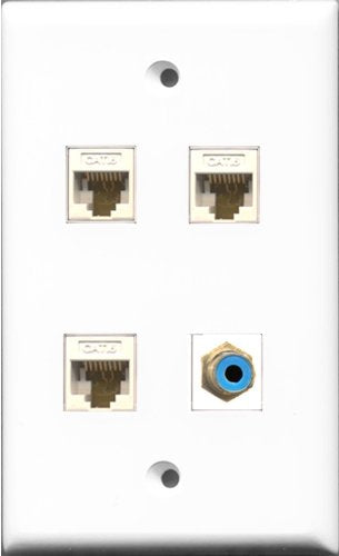 RiteAV 1 Port RCA Blue 3 Port Cat6 Ethernet White Wall Plate