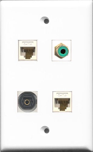 RiteAV 1 Port RCA Green and 1 Port Toslink 2 Port Cat6 Ethernet White Wall Plate