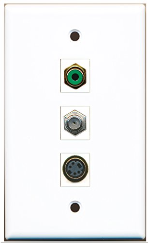 RiteAV - 1 Port RCA Green and 1 Port Coax Cable TV- F-Type and 1 Port S-Video Wall Plate