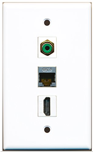 RiteAV - 1 Port HDMI and 1 Port RCA Green and 1 Port Shielded Cat6 Ethernet Wall Plate
