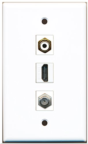 RiteAV - 1 Port HDMI and 1 Port RCA White and 1 Port Coax Cable TV- F-Type Wall Plate