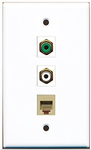 RiteAV - 1 Port RCA White and 1 Port RCA Green and 1 Port Phone RJ11 RJ12 Beige Wall Plate
