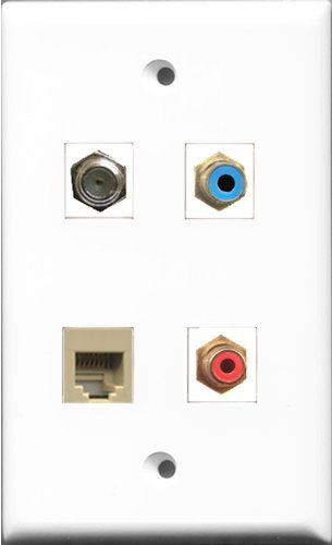 RiteAV 1 Port RCA Red and 1 Port RCA Blue and 1 Port Coax Cable TV- F-Type and 1 Port Phone RJ11 RJ12 Beige Wall Plate