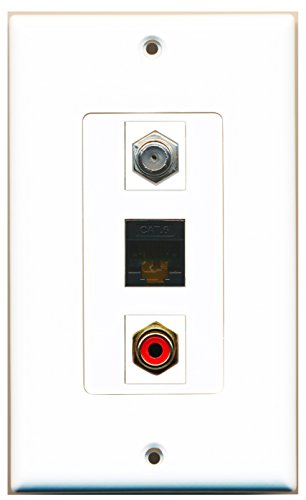 RiteAV - 1 Port RCA Red and 1 Port Coax Cable TV- F-Type and 1 Port Cat6 Ethernet Black Decorative Wall Plate Decorative