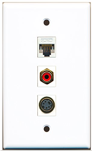 RiteAV - 1 Port RCA Red and 1 Port S-Video and 1 Port Cat5e Ethernet White Wall Plate