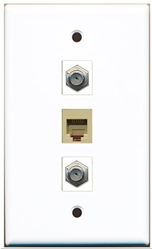 RiteAV - 2 Port Coax Cable TV- F-Type and 1 Port Phone RJ11 RJ12 Beige Wall Plate