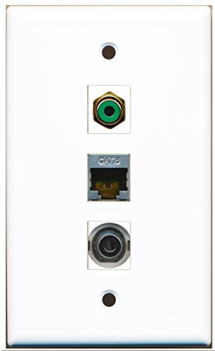 RiteAV - 1 Port RCA Green and 1 Port Shielded Cat6 Ethernet and 1 Port 3.5mm Wall Plate